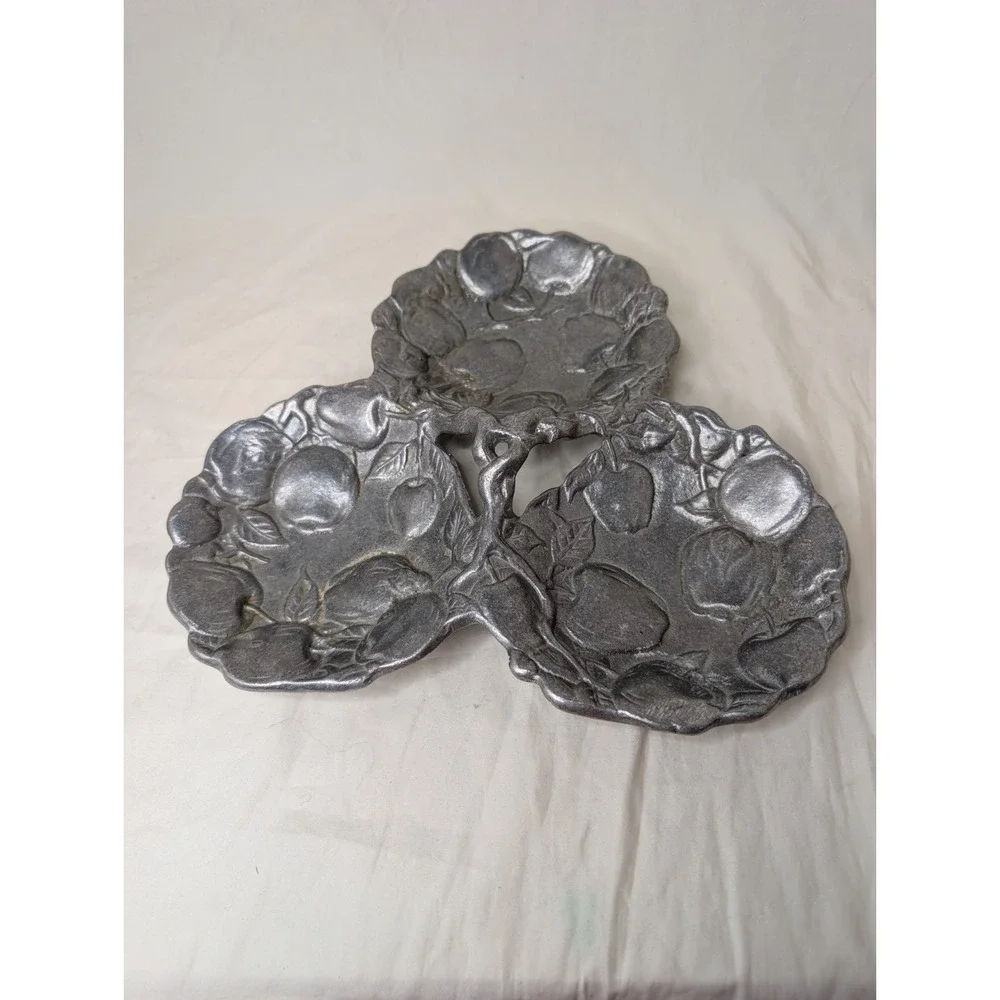 ARTHUR COURT Apple Vine Trio 3 Bowl Handled Serving Relish Candy Tray Plate 1993